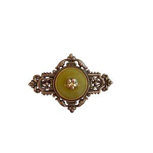 Catherine Popesco Womens Enamel Brooch Green Brass Ornate Decorative Vintage